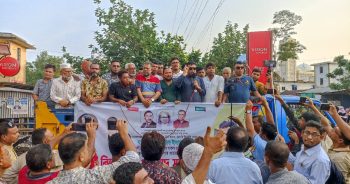 মোরেলগঞ্জে রাসেল এর বিরুদ্ধে মামলা প্রত্যাহারের দাবিতে বিএনপির প্রতিবাদ সভা